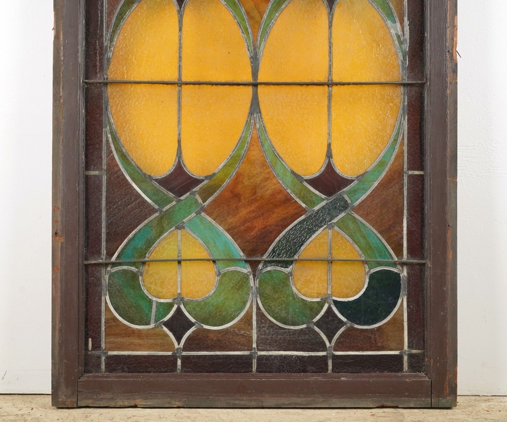 1900s Rectangular Leaded Stained Glass Church Window - R290401