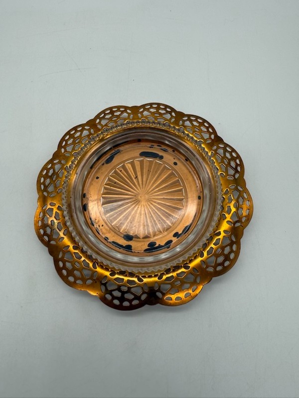 Vintage Wm A Rogers Oneida Ltd. Brass & Glass Jelly Dish with Spoon