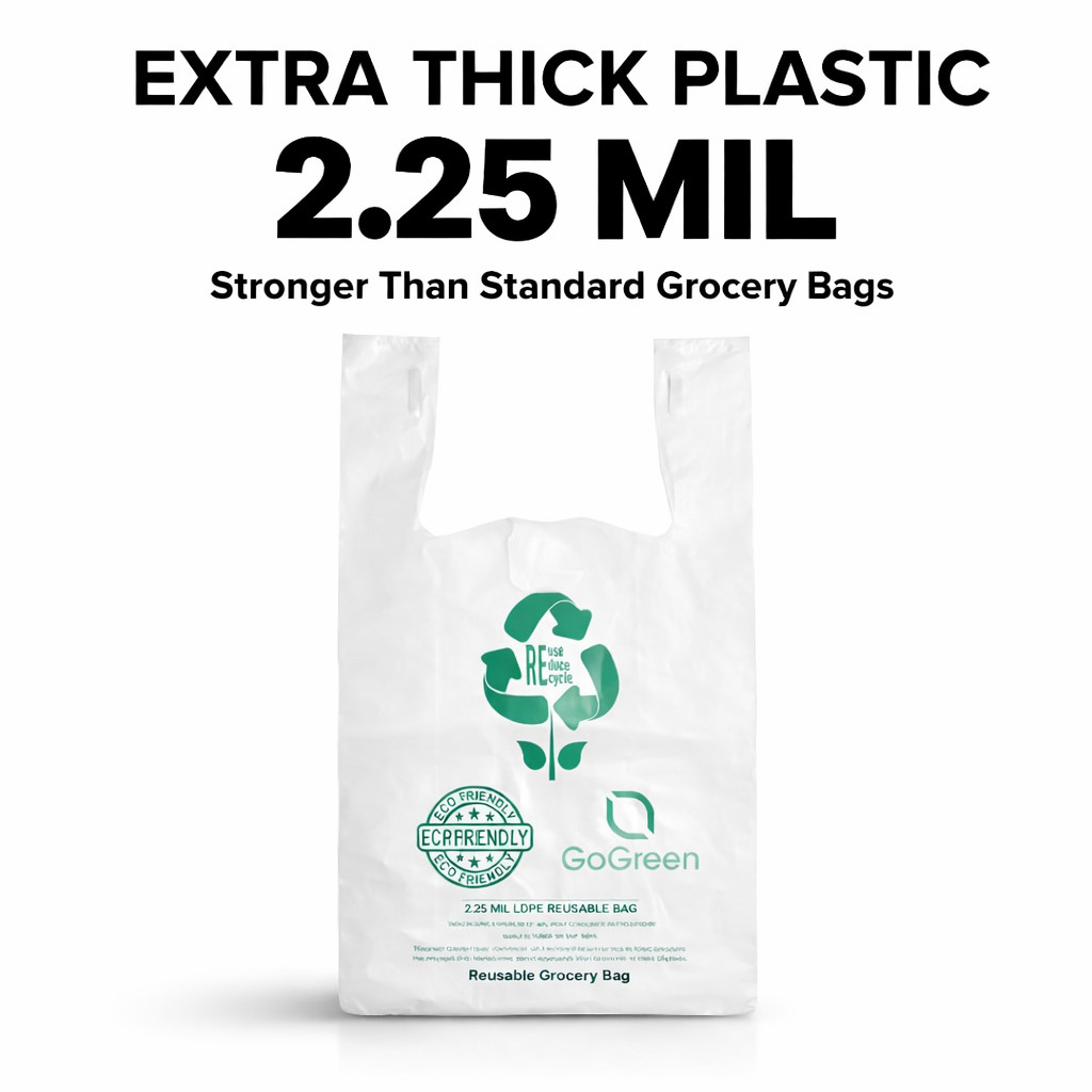 Extra Heavy Duty 1/6 T-Shirt Grocery White Bags 2.25 Mil 21x6.5x11.5 Plastic Bag