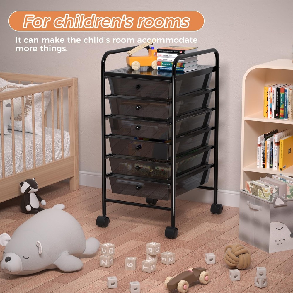 6 Tier Utility Rolling Cart with 6 Drawers Multipurpose Rolling Storage Cart ...