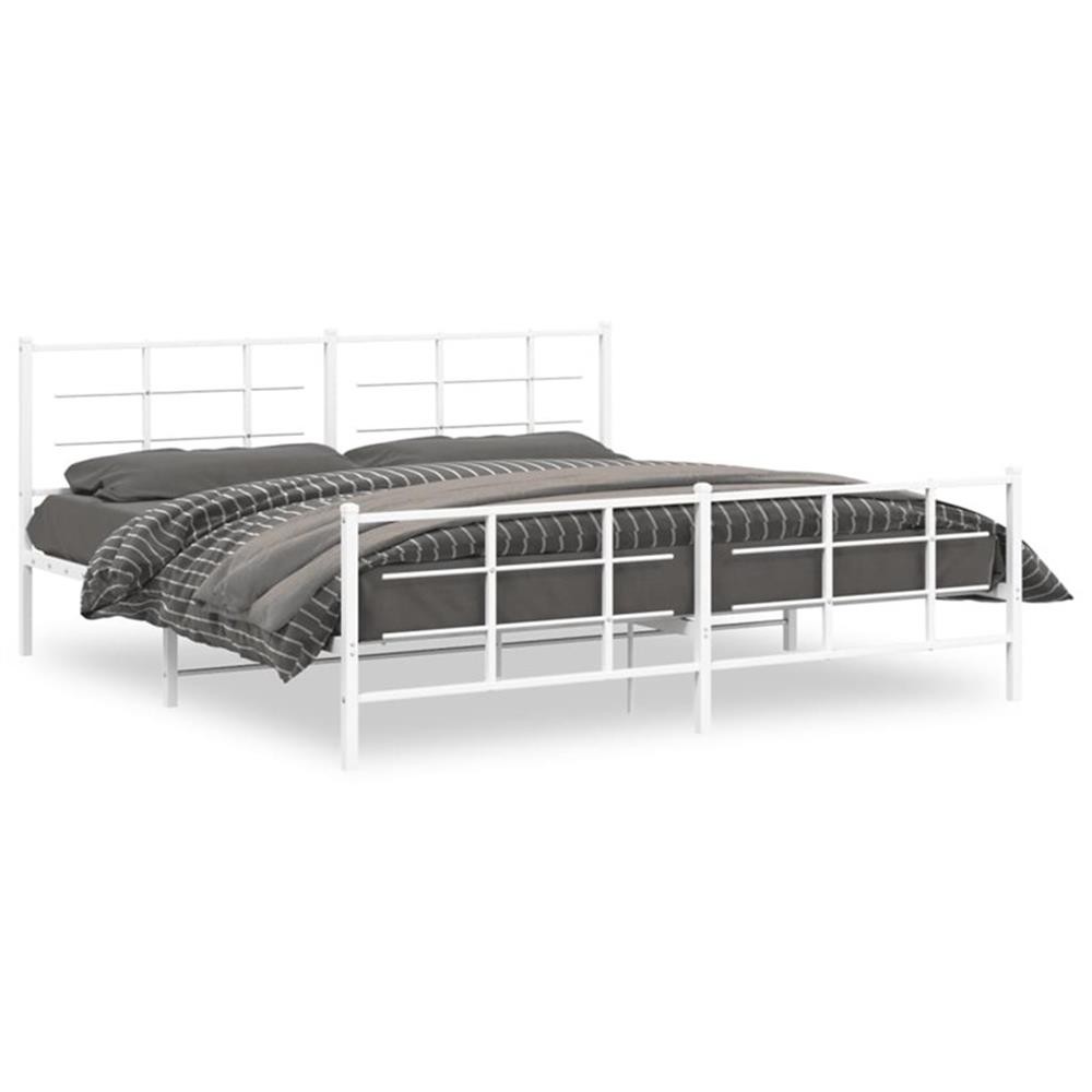 Bowery Hill Rectangular Powder-Coated Steel Full Bed Frame in White