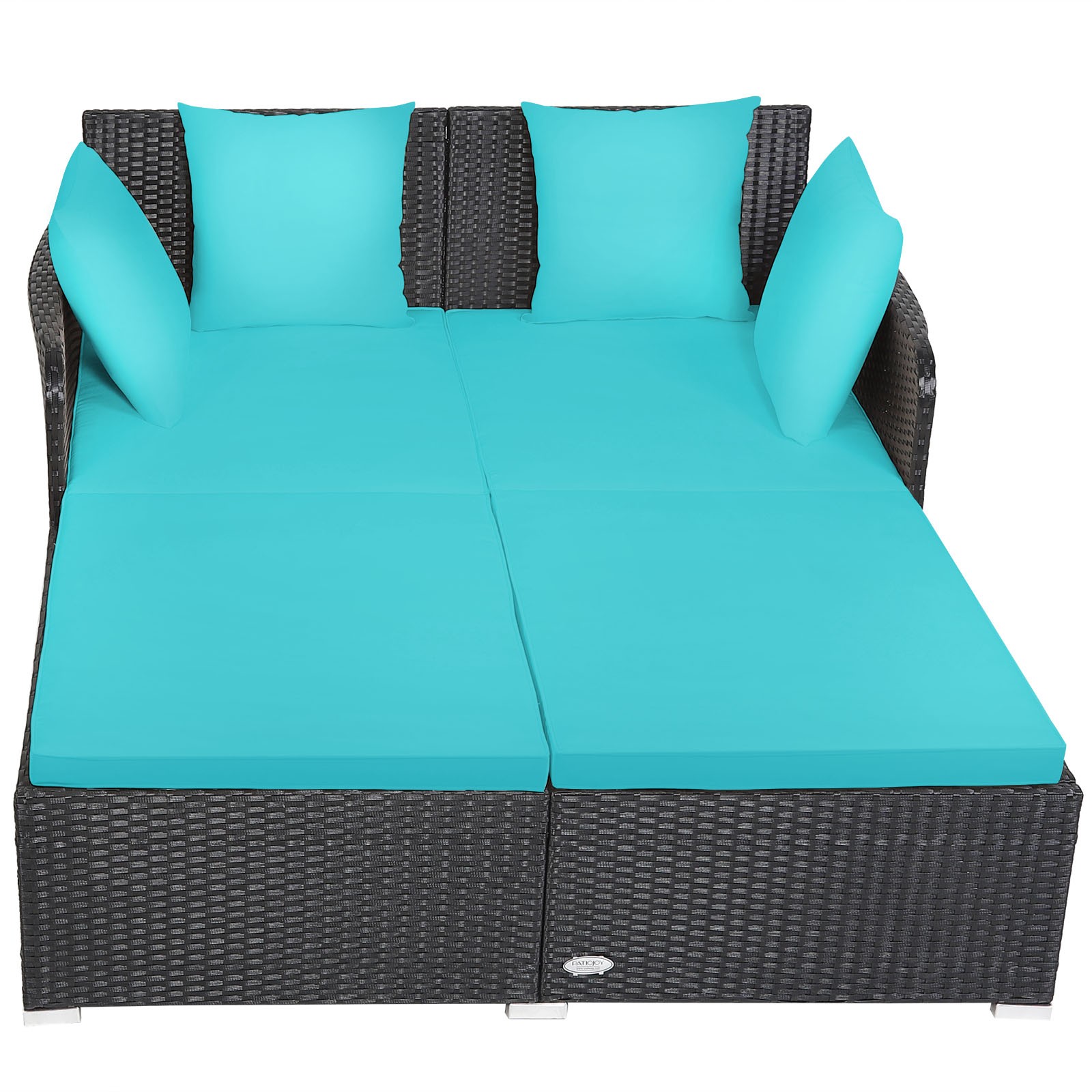 Patiojoy Outdoor Patio Rattan Daybed Pillows Cushioned Sofa Furniture Turquoise