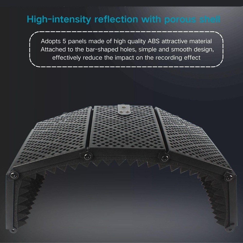 Microphone Isolation Shield 5 Panel Pop Filter Tripod Stand Studio Black