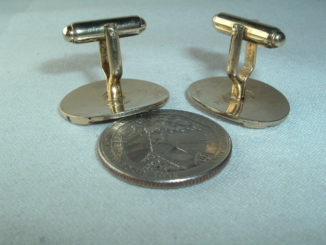 VINTAGE SCROLL ETCHED GOLD TONE OVAL CUFF LINKS