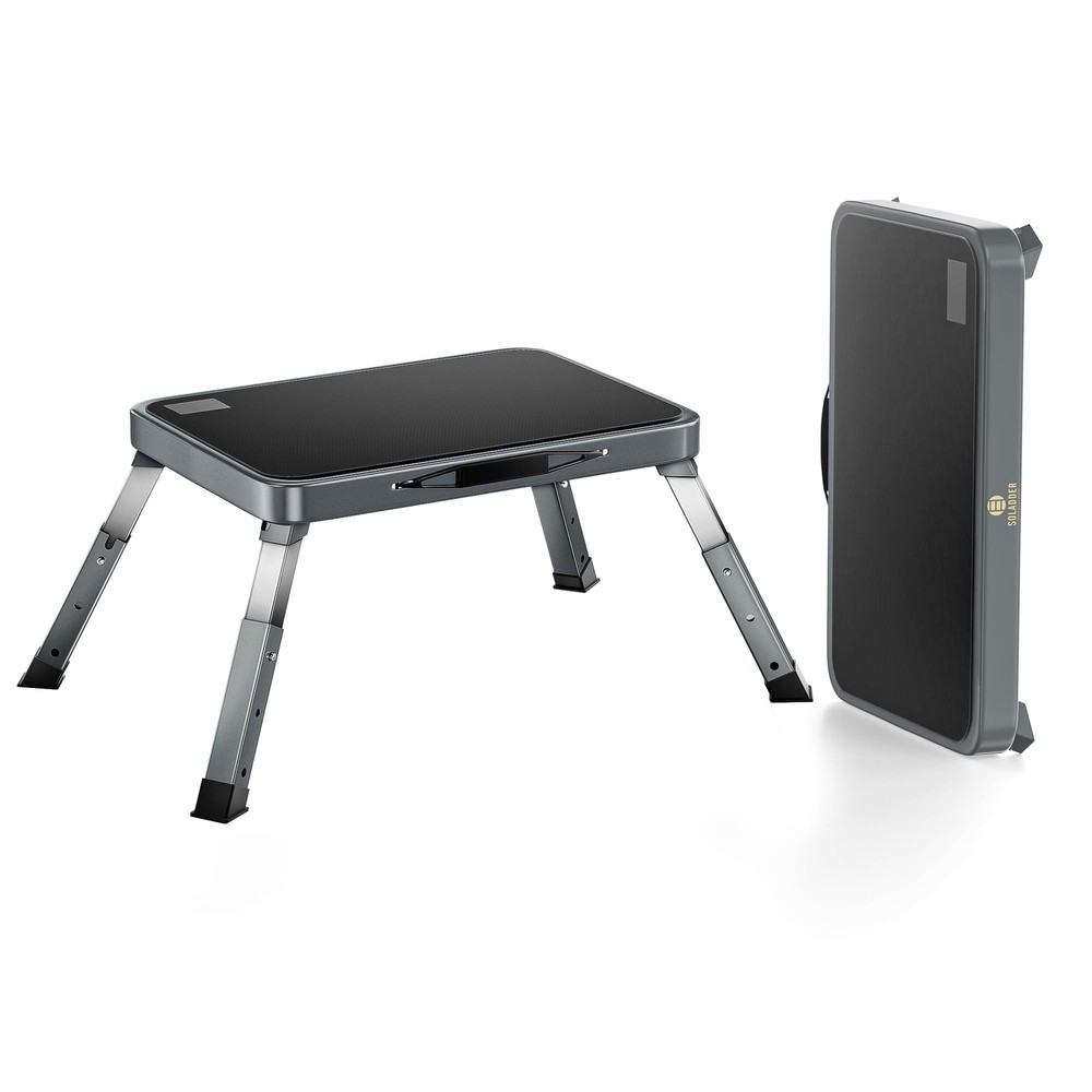 1 Step Stool Folding Height-Adjustable Stool with Anti-Slip Platform Portable...