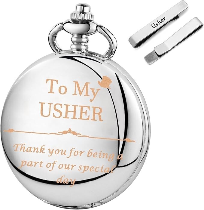 Engraved Wedding Pocket Watch Silver Tie Clips Wedding Keepsake Presents