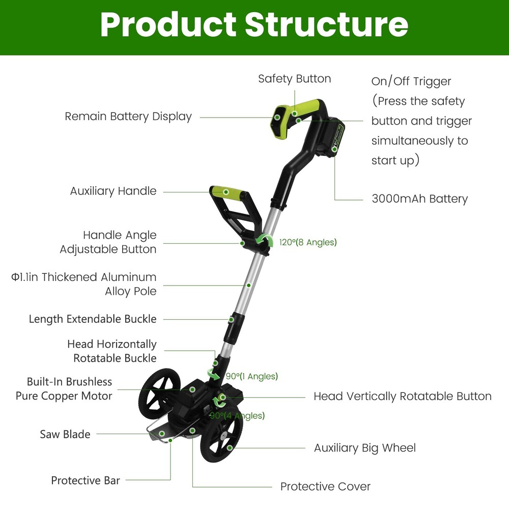 Cordless Electric Brushless Cutter Lawn Edger Grass String Trimmer