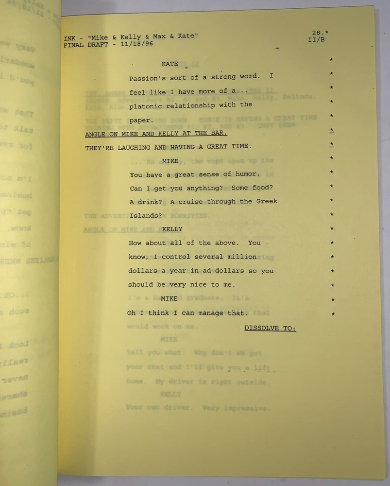 TED DANSON INK TV SCRIPT 1996 ANNOTATED “Mike & Kelly” Original