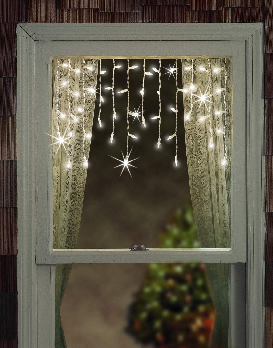 Tupkee Window Icicle Lights Set, 3 Feet (0.91 m), 50 Clear Incandescent...