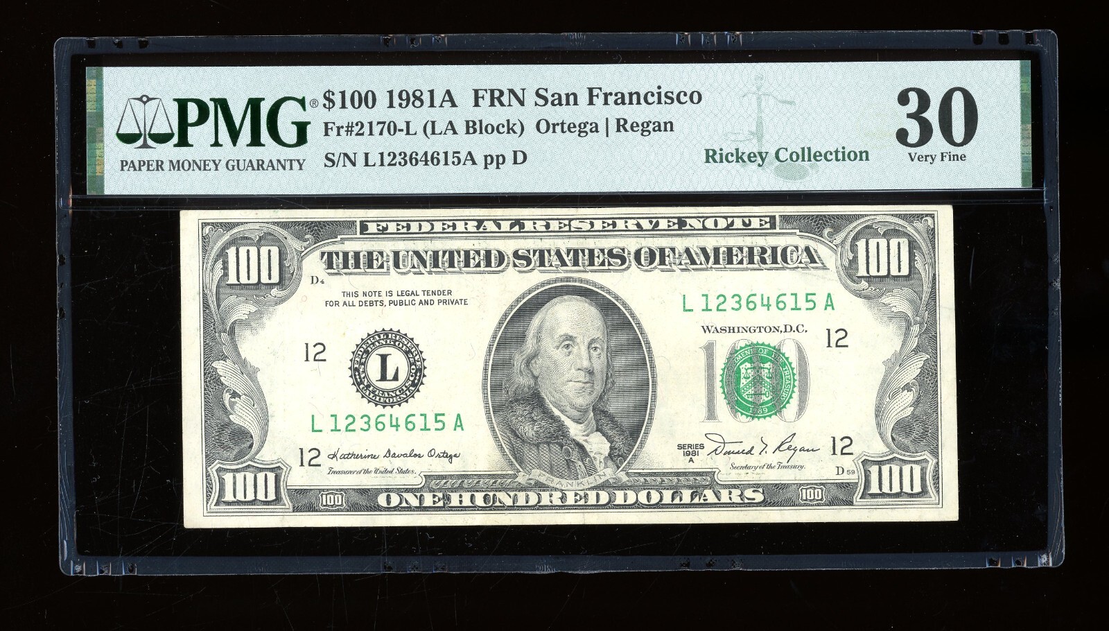DBR 1981-A $100 San Francisco Fr. 2170-L PMG 30 Serial L12364615A