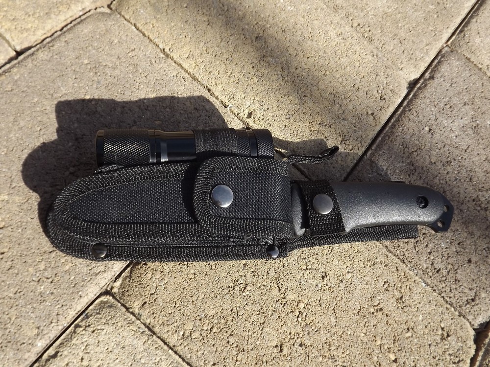 Survival Camping Black Stealth Fixed-Blade Folding Knife & LED Flashlight SET