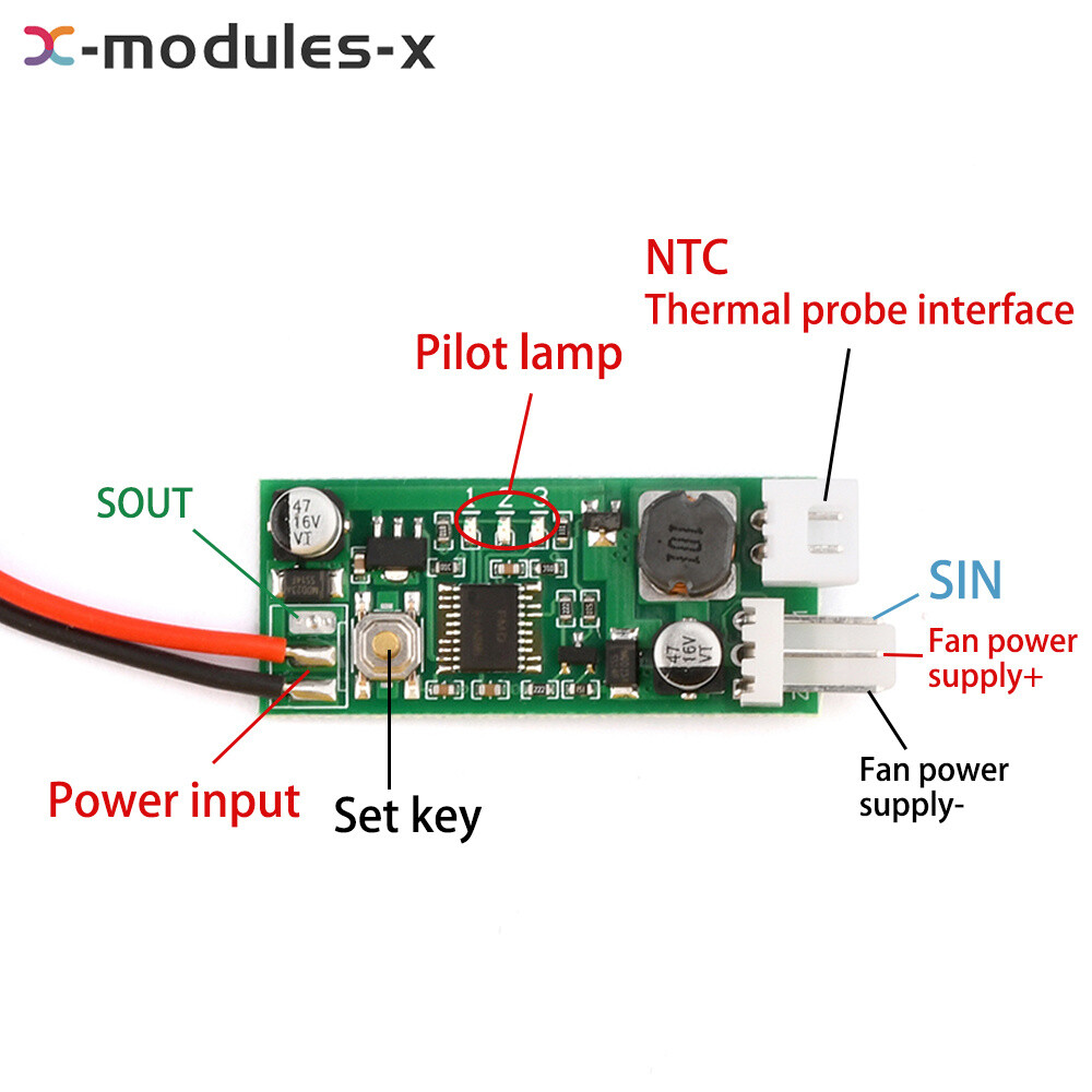 DC 12V Fan Temperature Control Speed Controller Module 2-Wire With Probe Cable