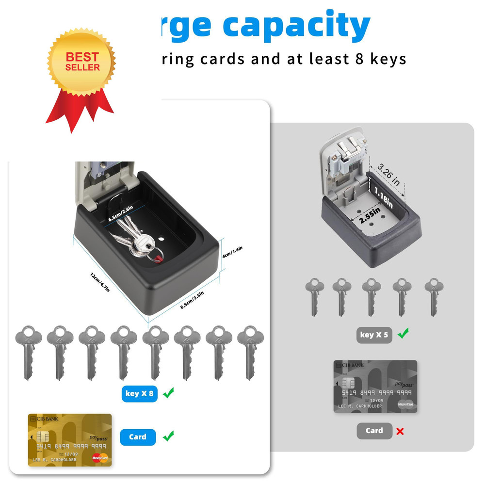 AMMIY Key Lock Box,Combination Lockbox Wall-Mounted Storage Box for Grey