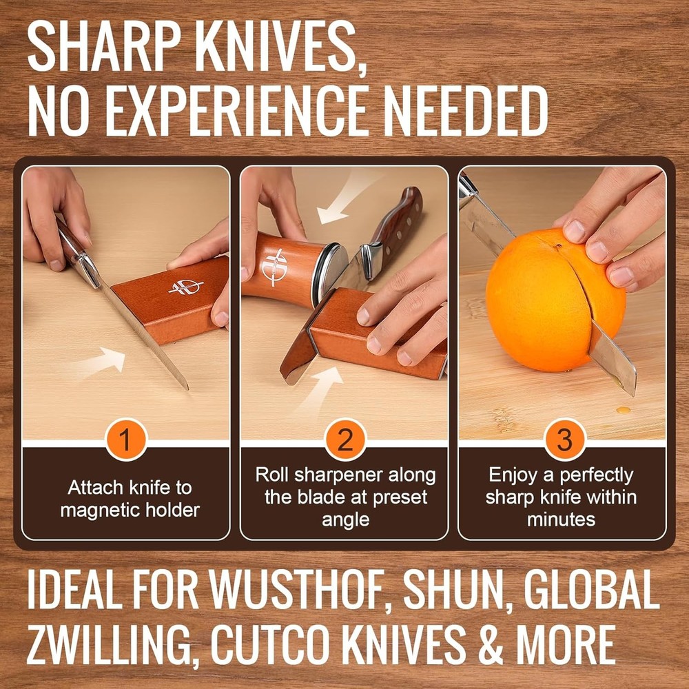 Roller Sharpener Kit with diamond and ceramic sharpening blades, magnetic angle