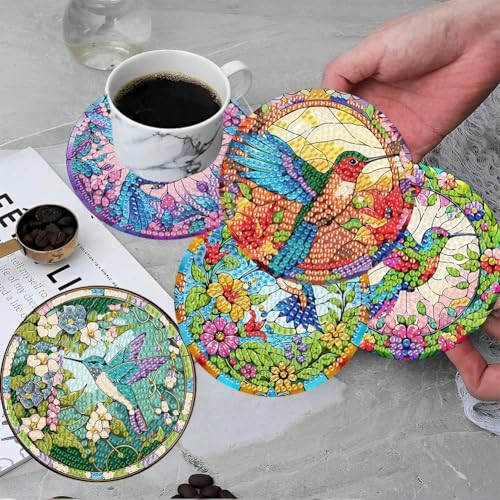 ijbnhd 8 Pieces Hummingbird Diamond Painting Coasters 4X4X0.1,