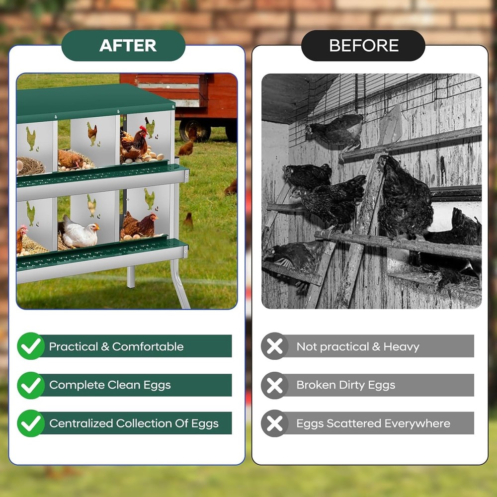 6 Compartments Chicken Nesting Boxes,Green Nesting Boxes for Chickens & Hens