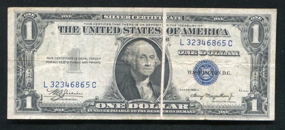 1935-A $1 ONE DOLLAR SILVER CERTIFICATE “GUTTER FOLD ERROR” 