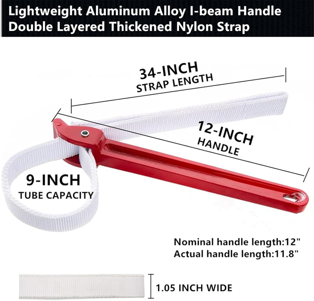 12" Adjustable Nylon Strap Pipe Wrench Opener Disassembly Tool
