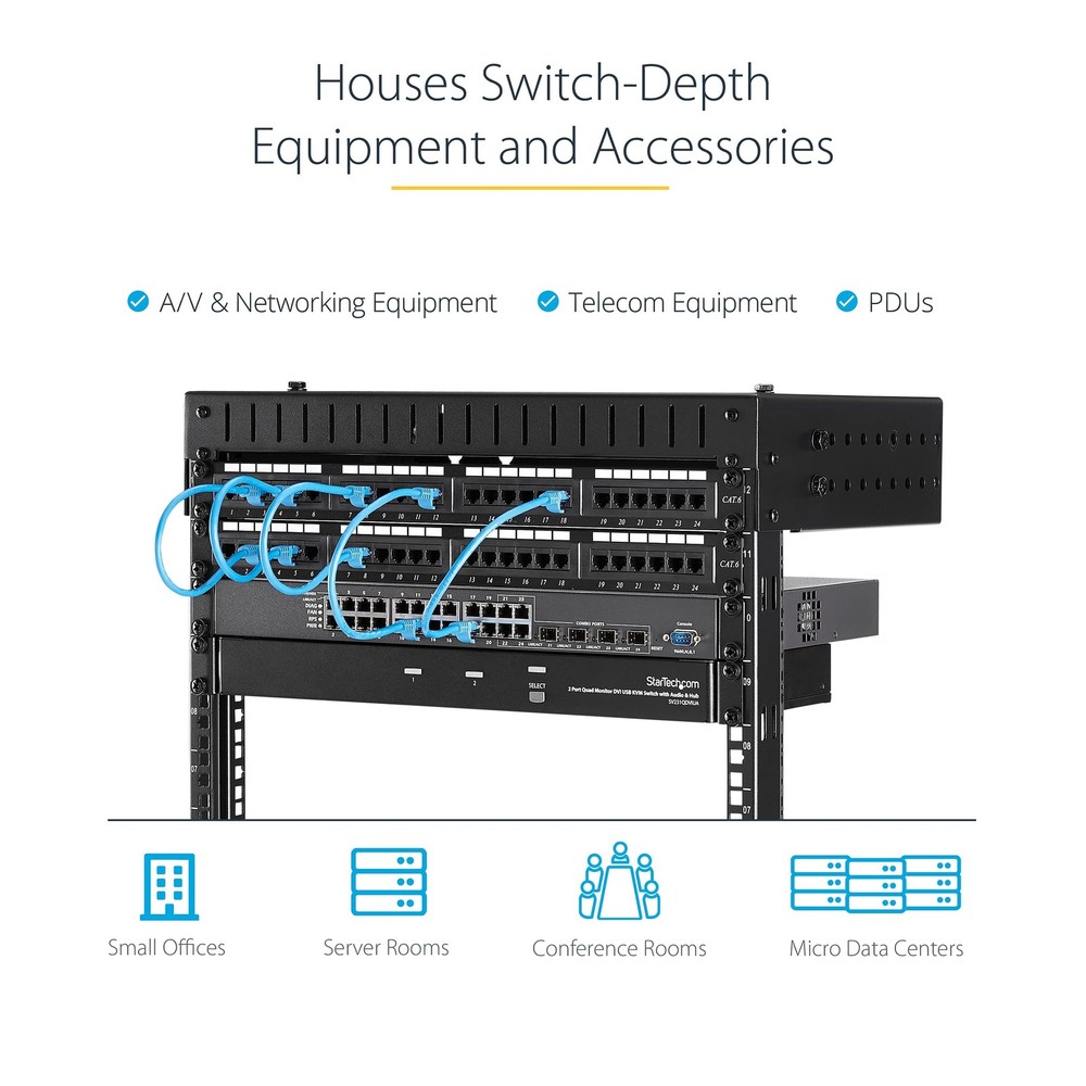 StarTech 8U Open Frame Wall Mount Equipment Rack - Adjustable Depth