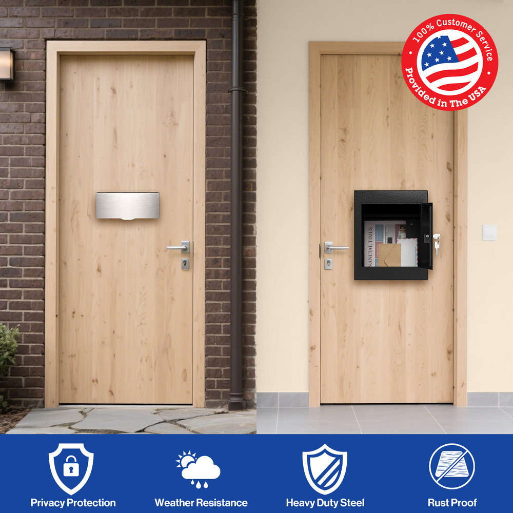 Through The Wall Key Drop Box with Adjustable Chute, Locking Rainproof Mailbox