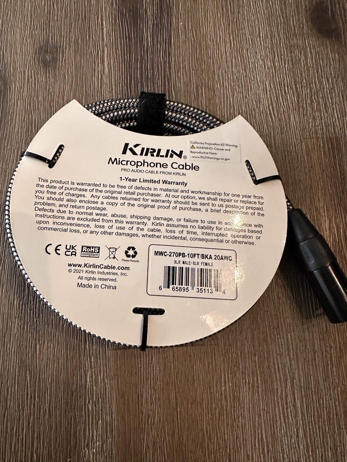 XLR Microphone Cable - Woven Charcoal Gray 10ft Kirlin Male to Female-20AWG New