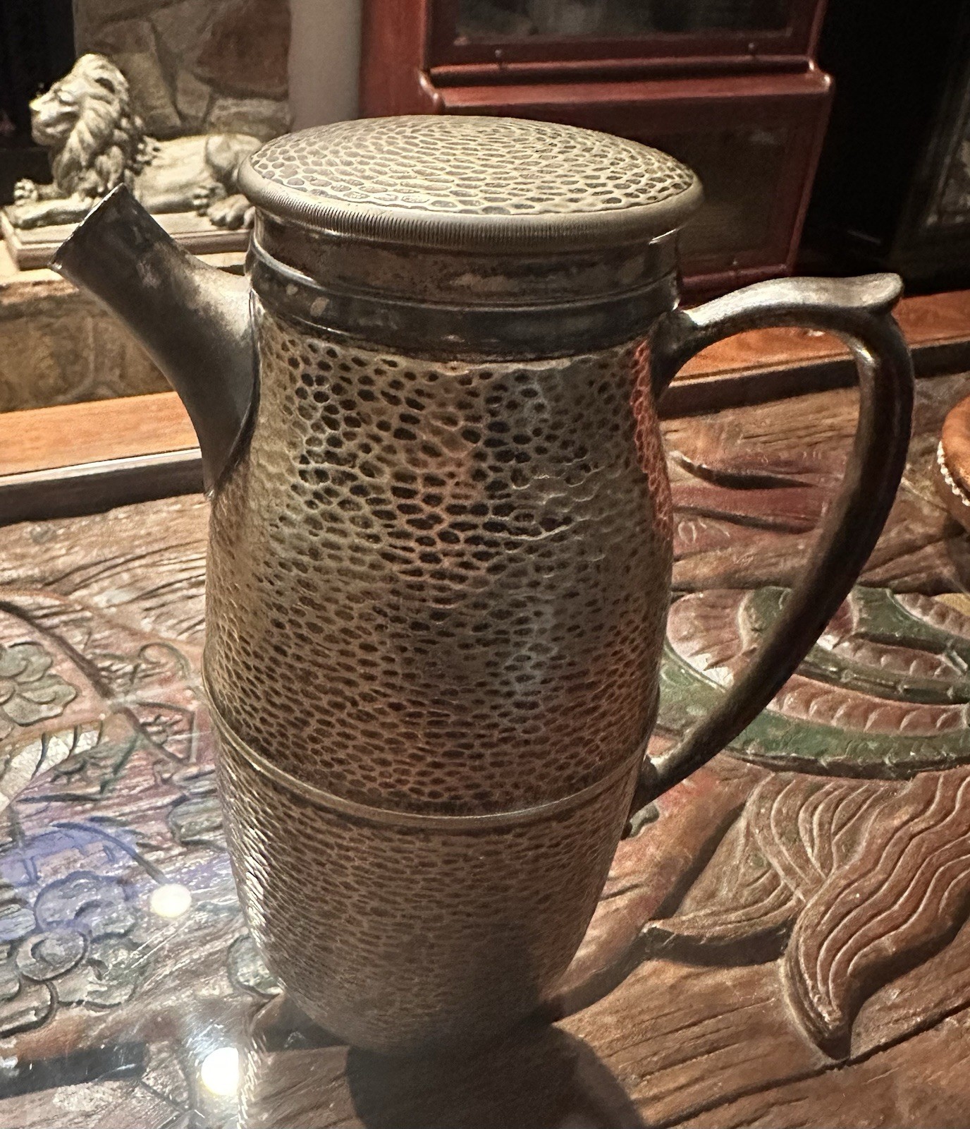 Art Deco Nickel Silver And Silver Plate Cocktail Shaker With Cork -Hand Hammered