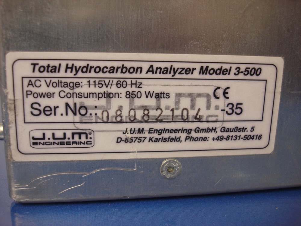 J.U.M Engineering Total Hydrocarbon Concentration Analyzer Model 3-500