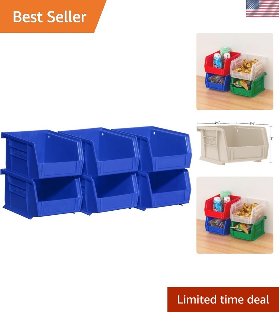6-Pack Stackable Storage Bins 5x4x3 - Durable Multi-Purpose Organizers in Blue