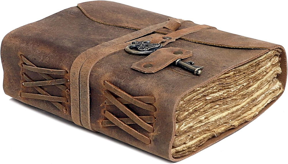 Vintage Leather Journal - Handmade Refillable Leather Bound Notebook with Dec...