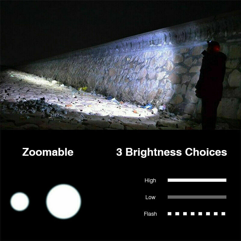 LED Headlamp Rechargeable Headlight Zoomable Head Torch Lamp Flashlight