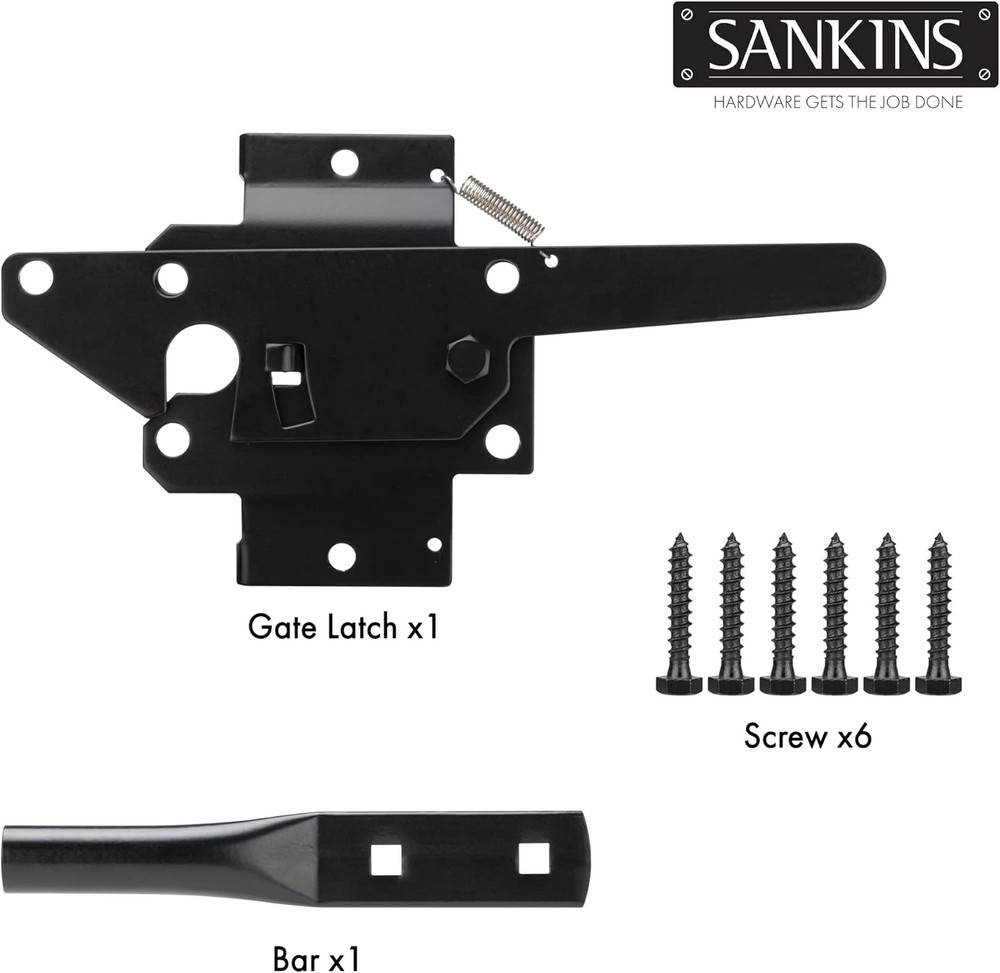 Self-Locking Gate Latch Heavy Duty for Wooden Fence, Post Mount Automatic Gravit
