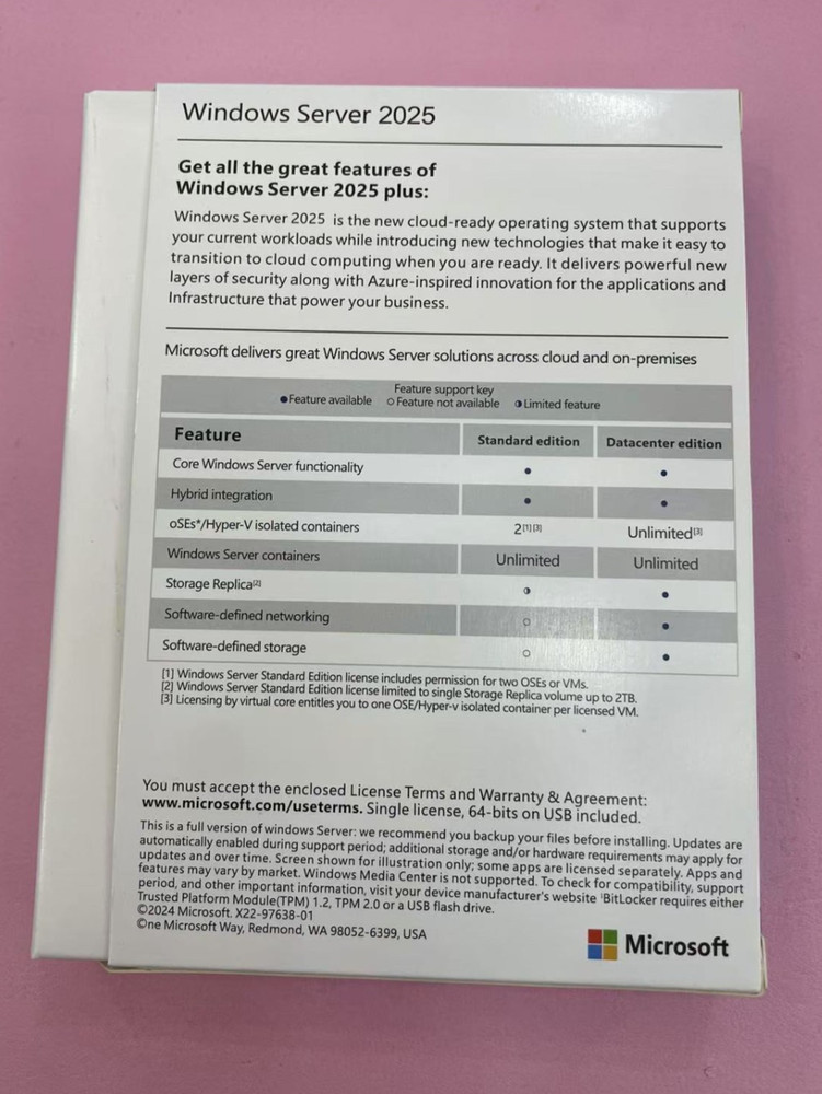 Microsoft Windows Server 2025 Standard 24 Core 50 CALs USB Installation