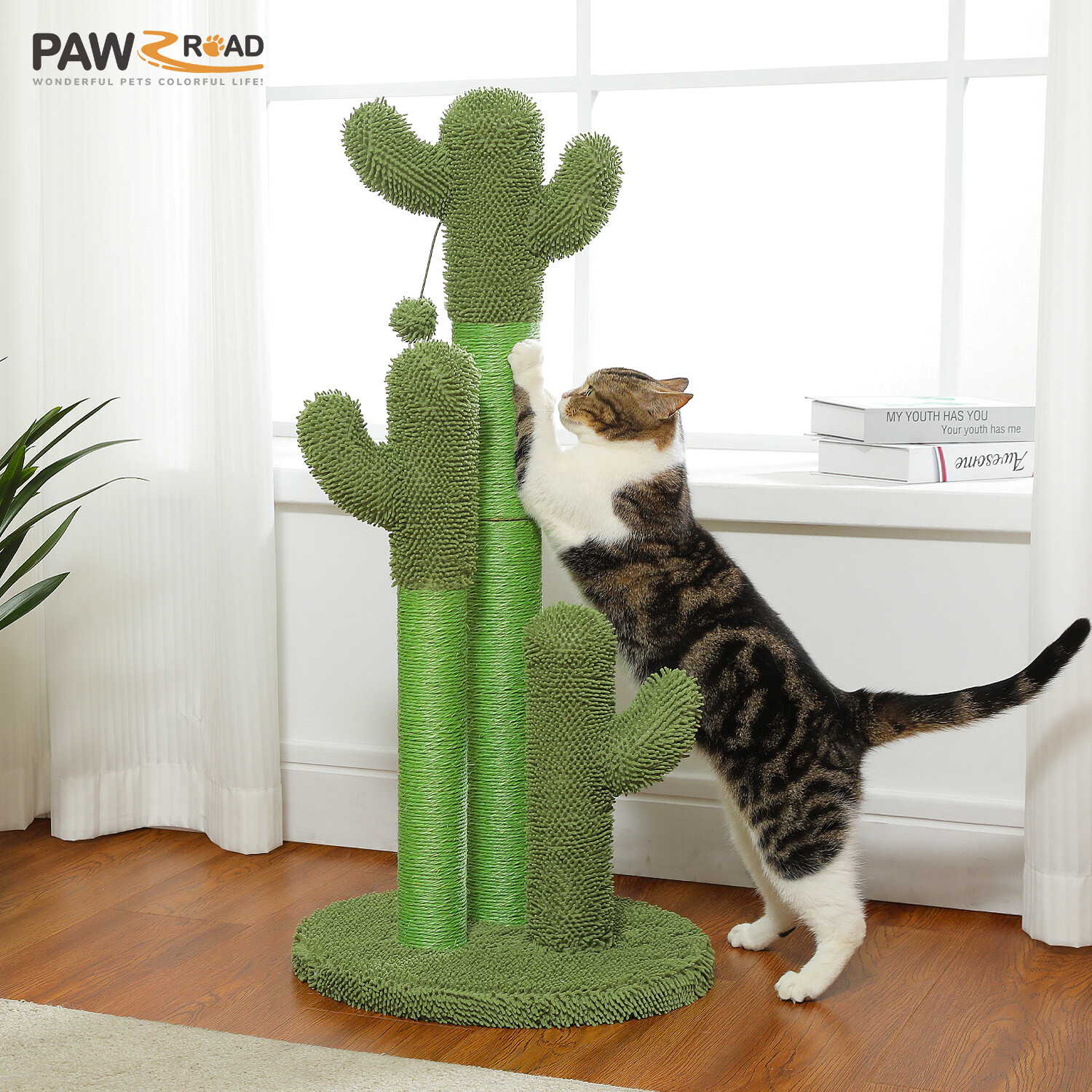 PAWZ Road Cactus Cat Scratching Post Sisal Scratcher with 3 Scratching Poles 35"