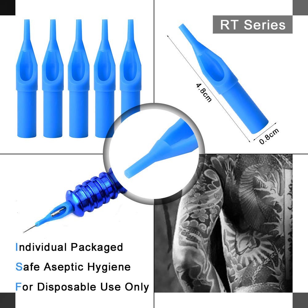 Tattoo Needles and Tips #12 Standard Mixed RL+RS+M1, Assorted, Blue, Silver