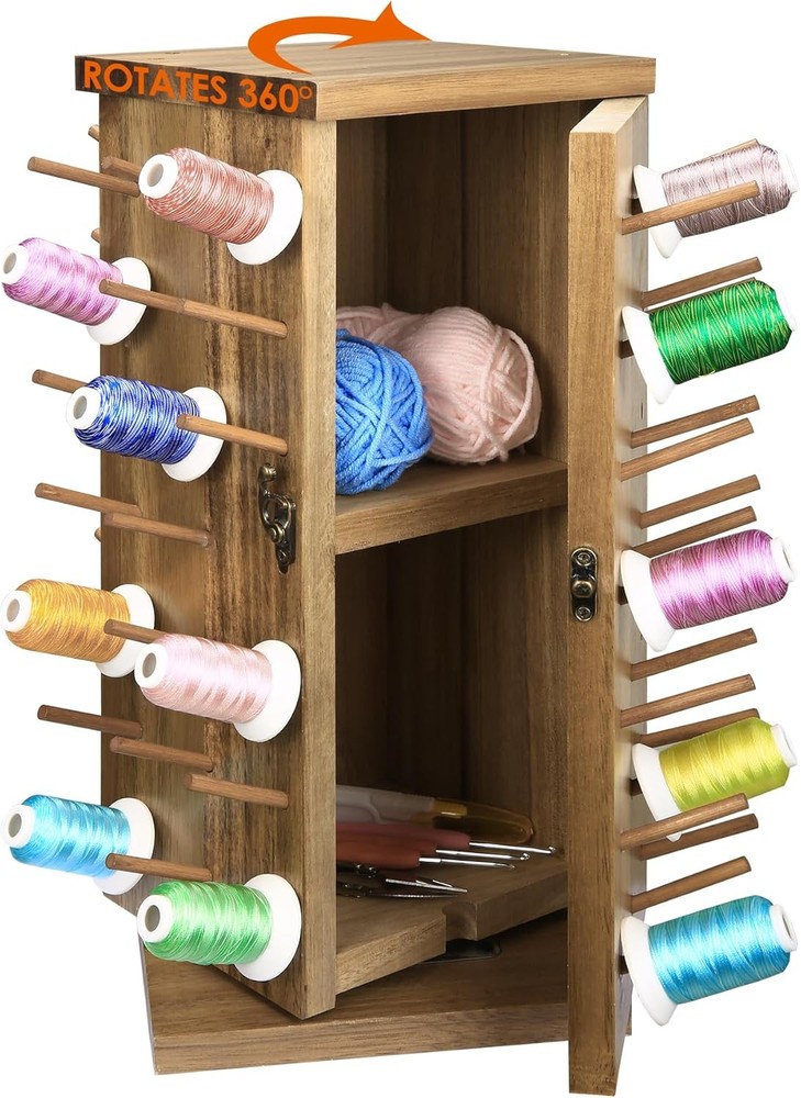 Acacia Wood 84 Spools Thread Rack/Thread Holder Organizer with Inner Storage ...