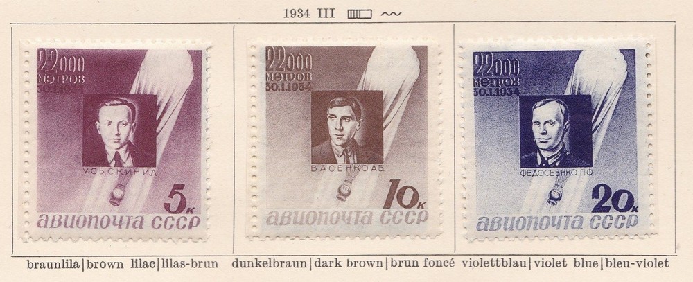 1934 RUSSIA, Ascension Stratosphere Sirius Balloon, Airmail No. 46/48 - MH*