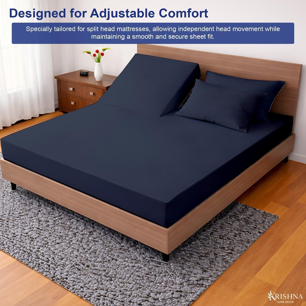 Split Head King Sheet Set 4 Piece, 100% Egyptian Cotton Split Top King Sheets...