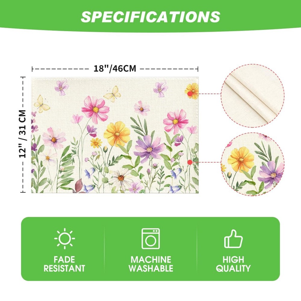 Artoid Mode Floral Butterfly Summer 12" x 18", Rectangular 4 Pcs, Beige