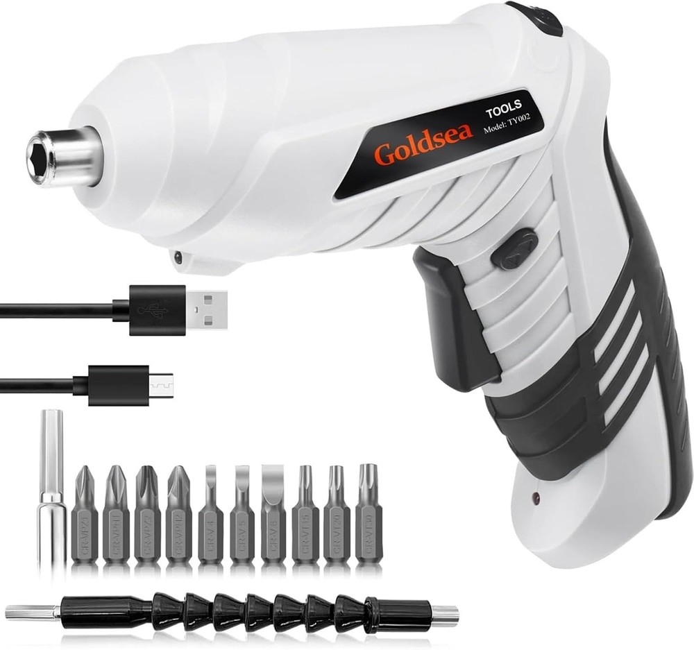 Cordless Electric Screwdriver 4.2V with Adjustable Handle & 10 Magnetic Bits