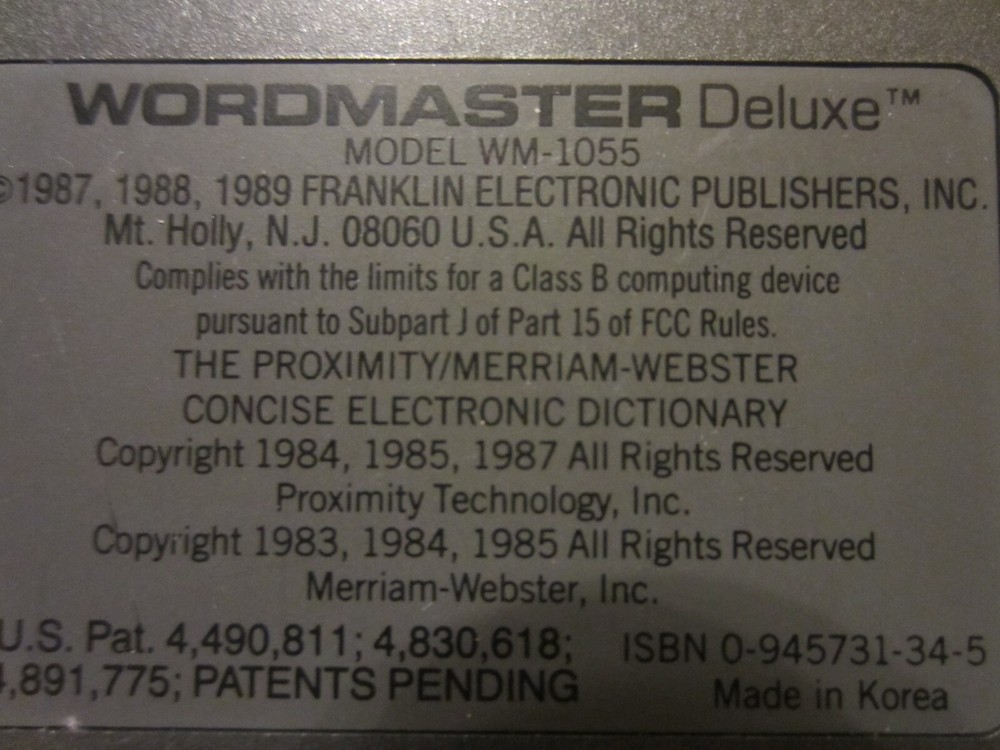 Franklin Wordmaster Deluxe Computer Model WM-1055 Linguistic Technology