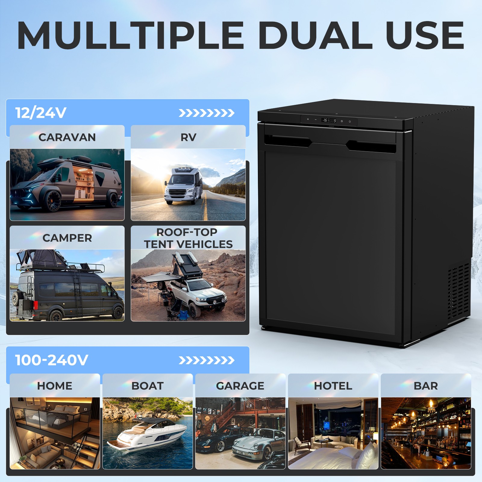 Mini Refrigerator AC110 DC 12V Fridge 2.3cu ft/65L RV Refrigerator for Truck RV