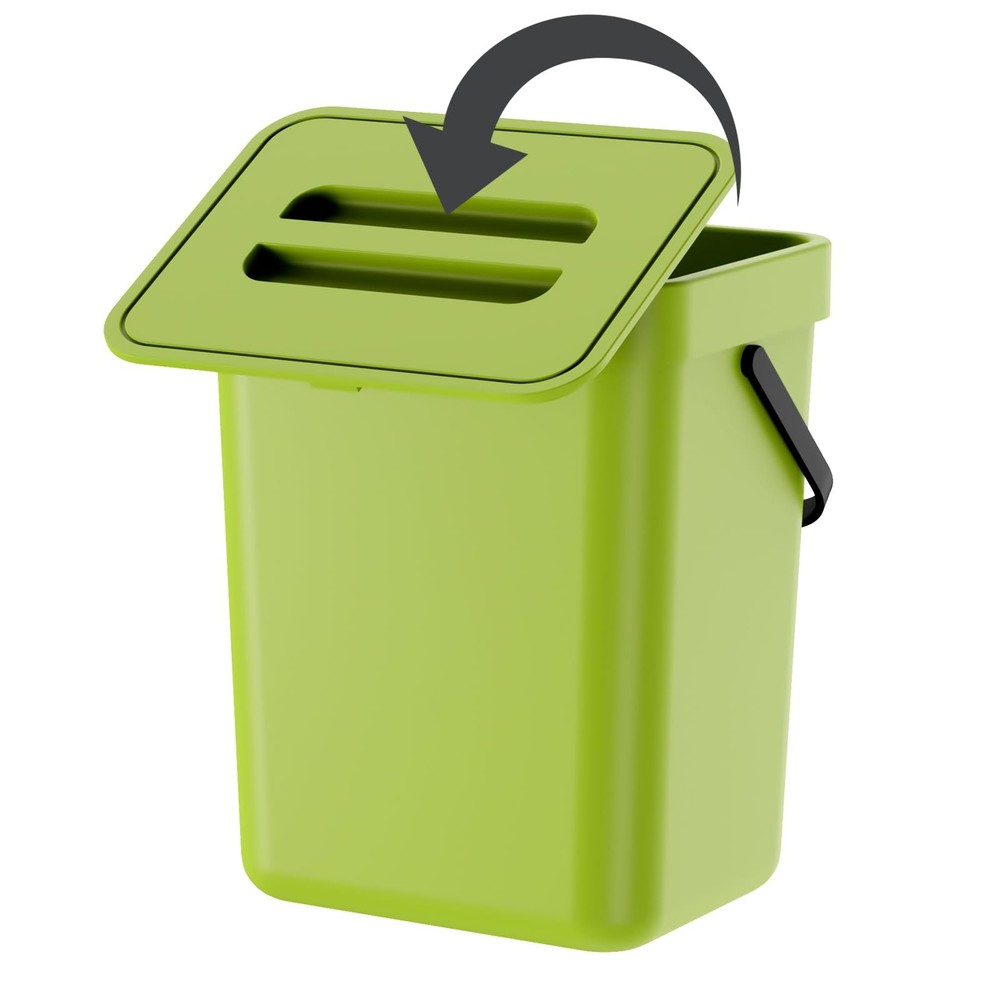 Compost Bin Kitchen Hanging Trash Can With Lid 1.3 Gallon 5L Mountable Green