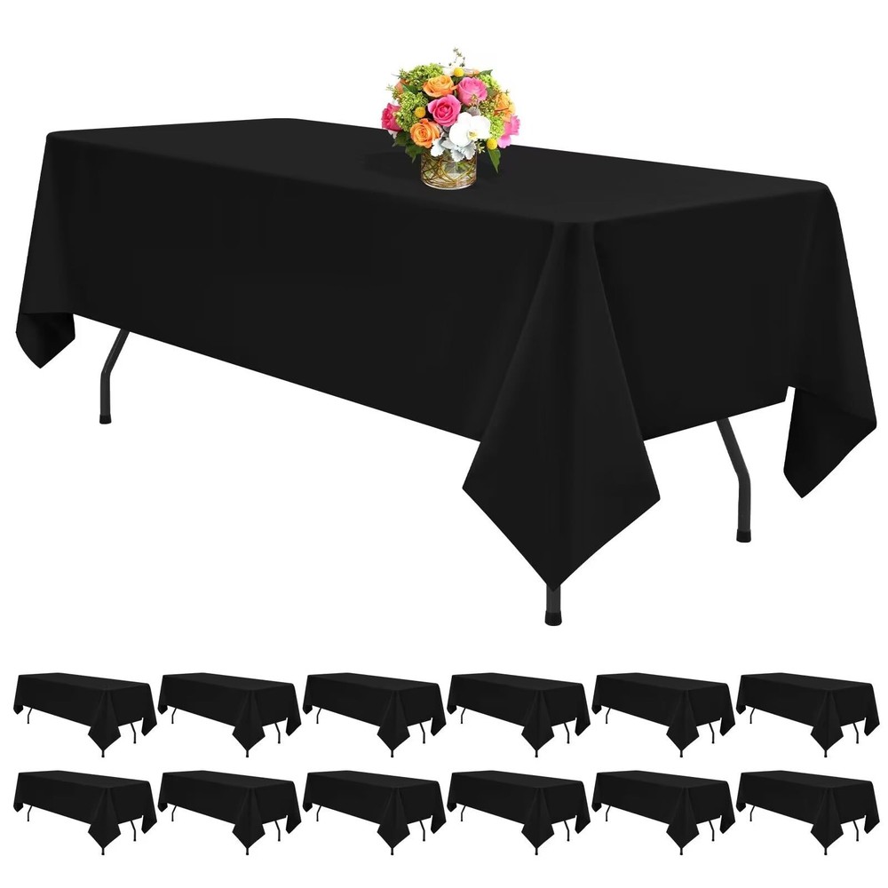 12 Pack Black Tablecloths for Rectangle Tables 60 x 102 Inch Black Polyester ...