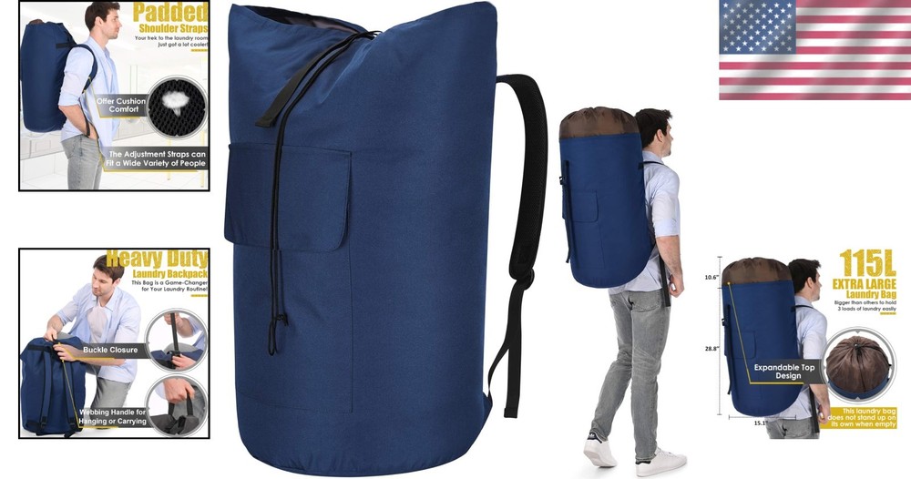 115L Extra Large Laundry Hamper Backpack with Padded Straps - Versatile & Sturdy