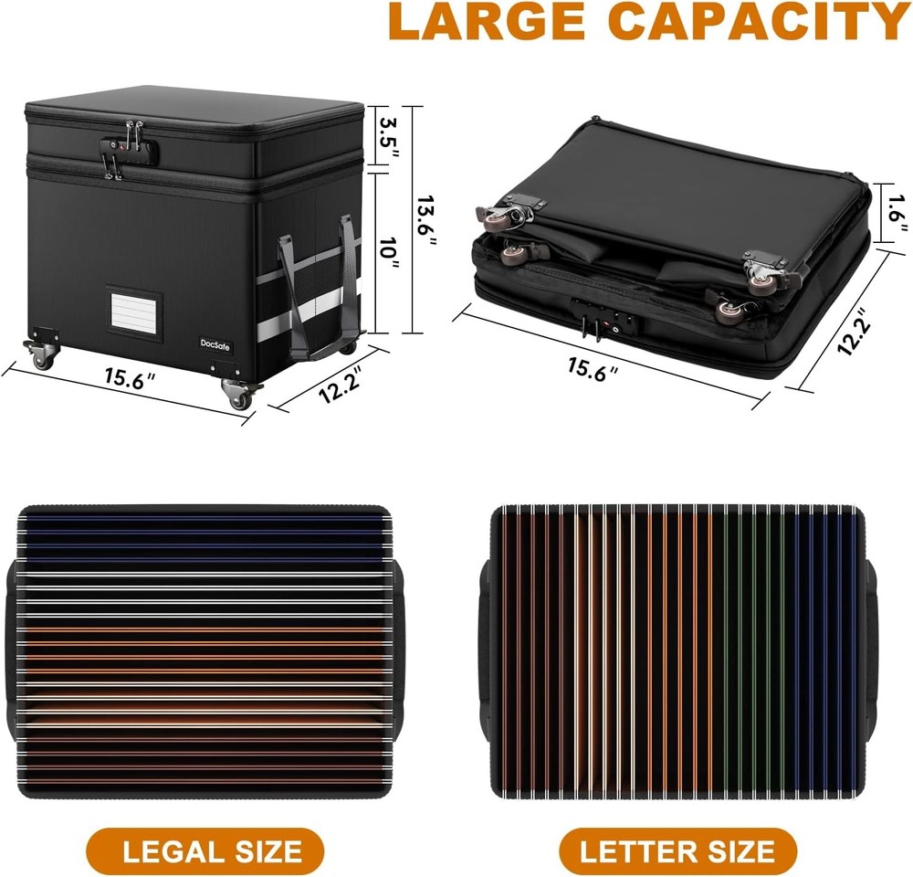 Fireproof Document Box with Lock - Portable 2 Layer File Safe for Home & Office