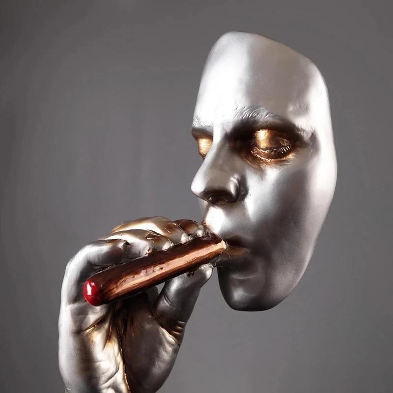 Retro Editators Abstract Sculpture an Smoking Cigar Creative Face Statue Charact