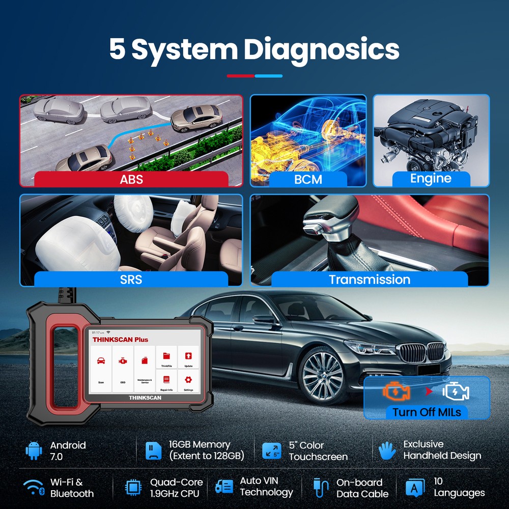 THINKSCAN PLUS S4 OBD2 Scanner ABS SRS EPB 5 System Diagnostic Tool FCA AutoAuth