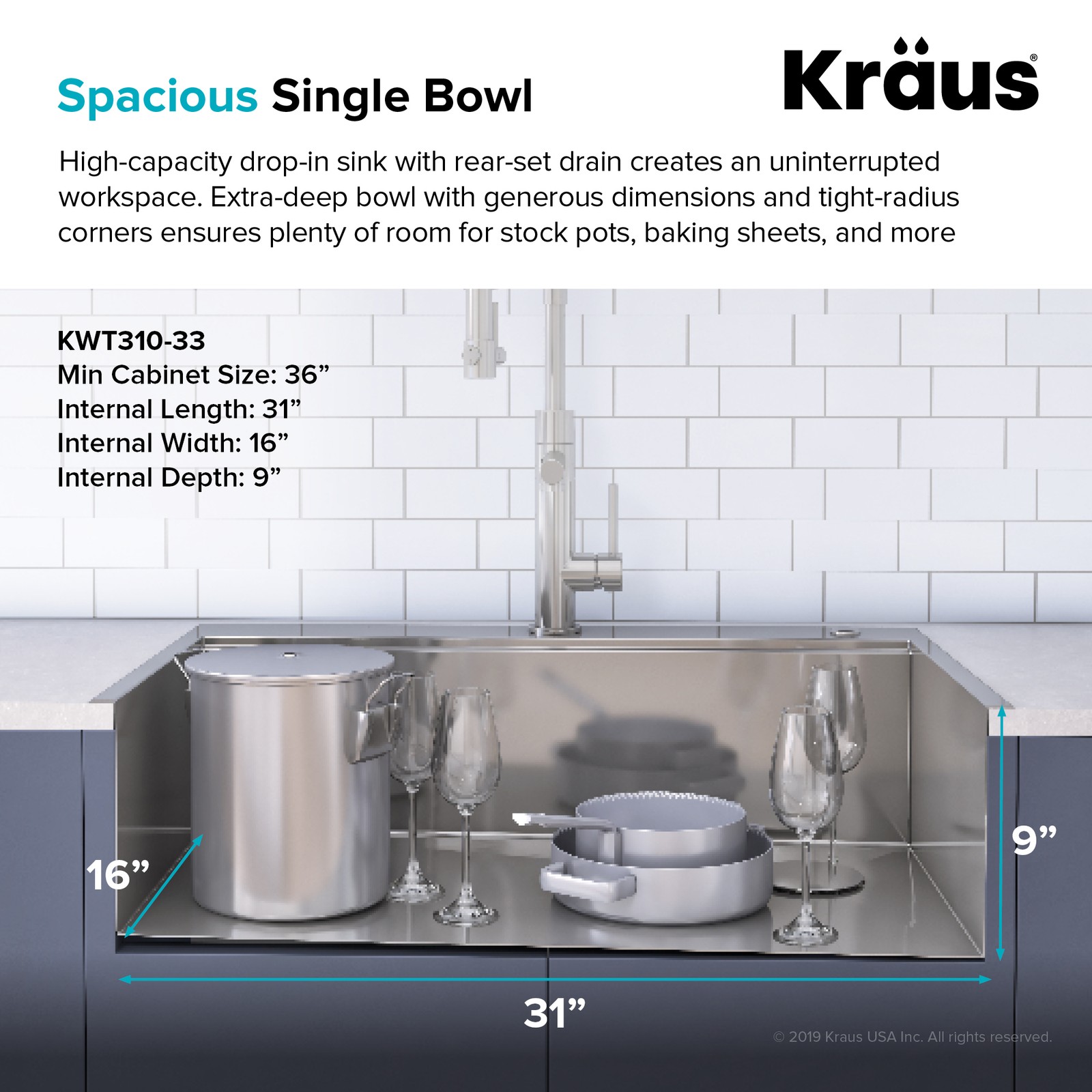 Kraus Kore 33" Dual-Mount Single Bowl Sink Stainless-Certified Refurbished