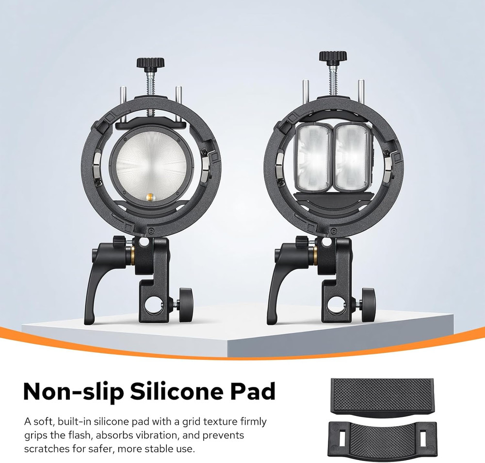 S3 Bowens Mount Flash Bracket, Compact & Lightweight with ±90° Tilt, Non-Slip Si