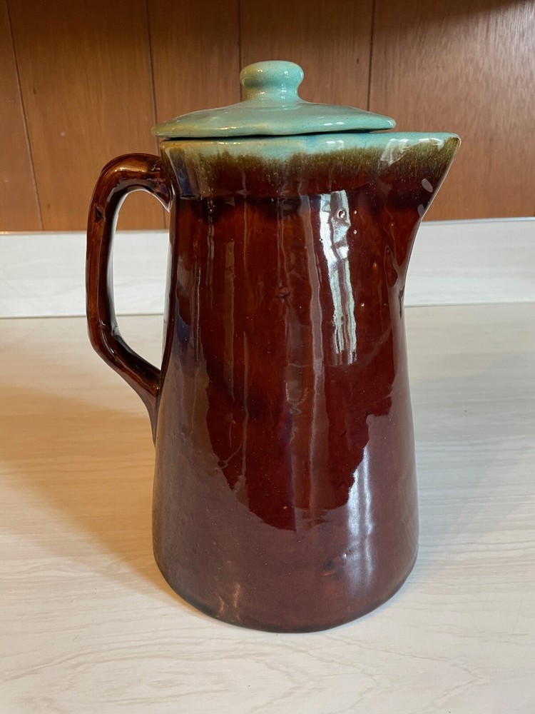 Vintage Ceramic Pitcher Teal and Brown